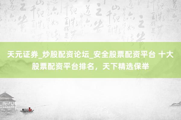 天元证券_炒股配资论坛_安全股票配资平台 十大股票配资平台排名，天下精选保举