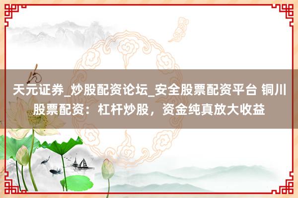 天元证券_炒股配资论坛_安全股票配资平台 铜川股票配资：杠杆炒股，资金纯真放大收益