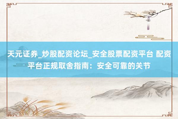 天元证券_炒股配资论坛_安全股票配资平台 配资平台正规取舍指南：安全可靠的关节