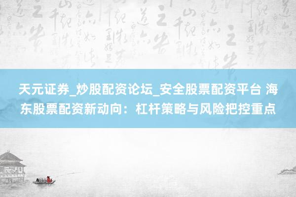 天元证券_炒股配资论坛_安全股票配资平台 海东股票配资新动向：杠杆策略与风险把控重点