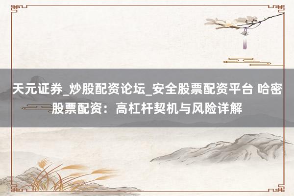 天元证券_炒股配资论坛_安全股票配资平台 哈密股票配资：高杠杆契机与风险详解