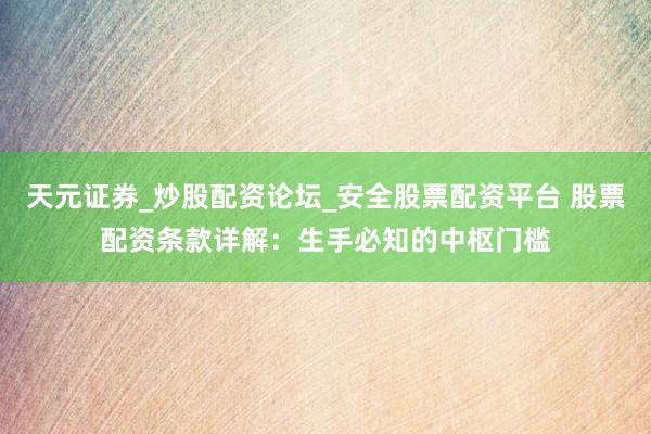 天元证券_炒股配资论坛_安全股票配资平台 股票配资条款详解：生手必知的中枢门槛