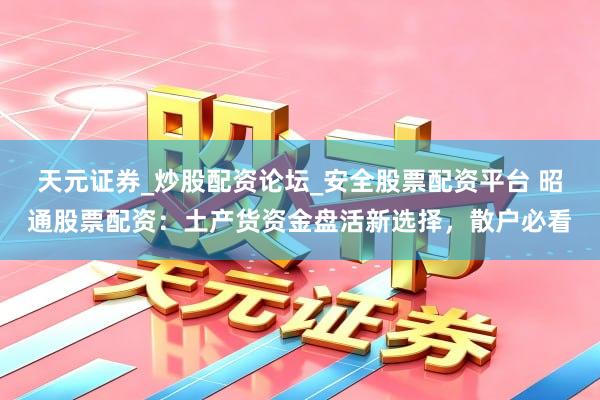 天元证券_炒股配资论坛_安全股票配资平台 昭通股票配资：土产货资金盘活新选择，散户必看