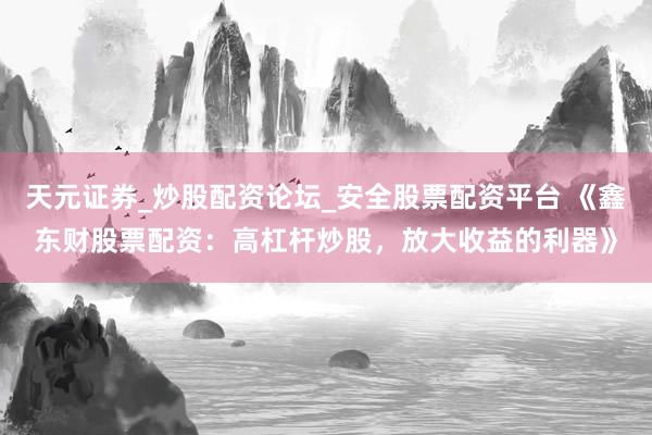 天元证券_炒股配资论坛_安全股票配资平台 《鑫东财股票配资：高杠杆炒股，放大收益的利器》