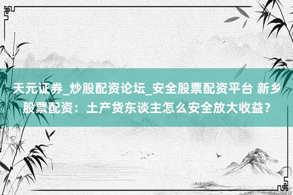 天元证券_炒股配资论坛_安全股票配资平台 新乡股票配资：土产货东谈主怎么安全放大收益？