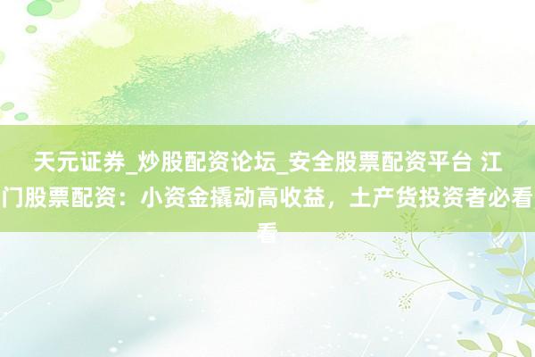 天元证券_炒股配资论坛_安全股票配资平台 江门股票配资：小资金撬动高收益，土产货投资者必看