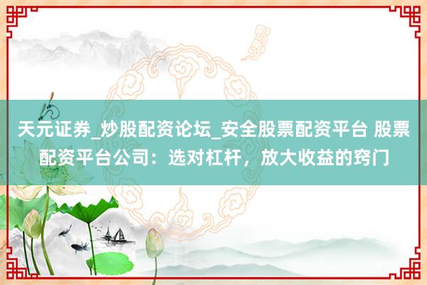天元证券_炒股配资论坛_安全股票配资平台 股票配资平台公司：选对杠杆，放大收益的窍门