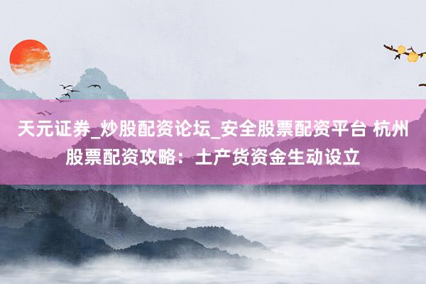 天元证券_炒股配资论坛_安全股票配资平台 杭州股票配资攻略：土产货资金生动设立