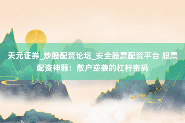 天元证券_炒股配资论坛_安全股票配资平台 股票配资神器：散户逆袭的杠杆密码