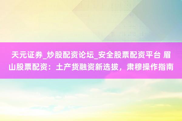 天元证券_炒股配资论坛_安全股票配资平台 眉山股票配资：土产货融资新选拔，肃穆操作指南