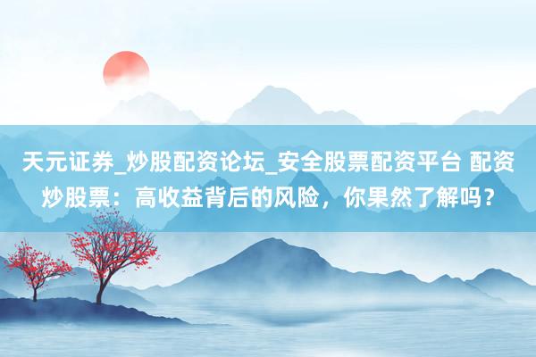 天元证券_炒股配资论坛_安全股票配资平台 配资炒股票：高收益背后的风险，你果然了解吗？