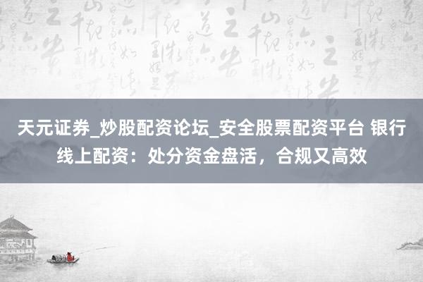 天元证券_炒股配资论坛_安全股票配资平台 银行线上配资：处分资金盘活，合规又高效