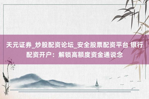 天元证券_炒股配资论坛_安全股票配资平台 银行配资开户：解锁高额度资金通说念