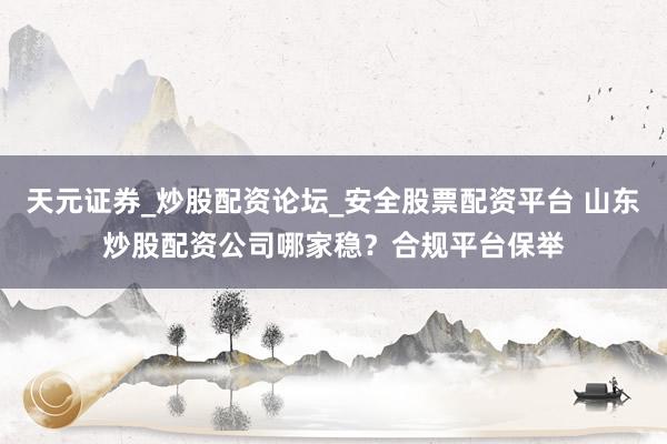 天元证券_炒股配资论坛_安全股票配资平台 山东炒股配资公司哪家稳？合规平台保举