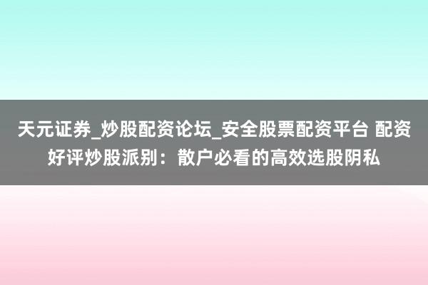 天元证券_炒股配资论坛_安全股票配资平台 配资好评炒股派别：散户必看的高效选股阴私