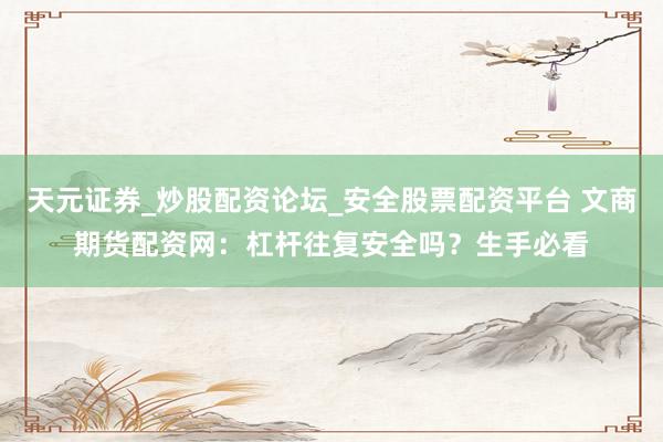 天元证券_炒股配资论坛_安全股票配资平台 文商期货配资网：杠杆往复安全吗？生手必看