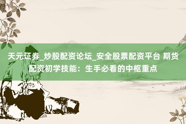 天元证券_炒股配资论坛_安全股票配资平台 期货配资初学技能：生手必看的中枢重点