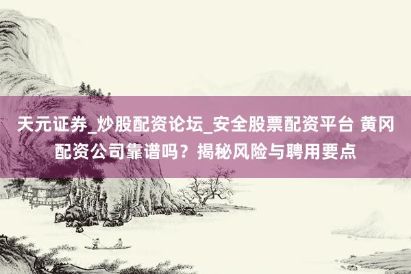 天元证券_炒股配资论坛_安全股票配资平台 黄冈配资公司靠谱吗？揭秘风险与聘用要点