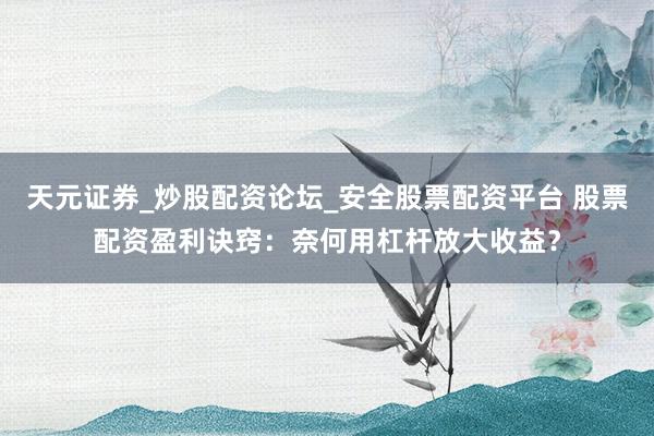 天元证券_炒股配资论坛_安全股票配资平台 股票配资盈利诀窍:奈何用杠杆放大收益?