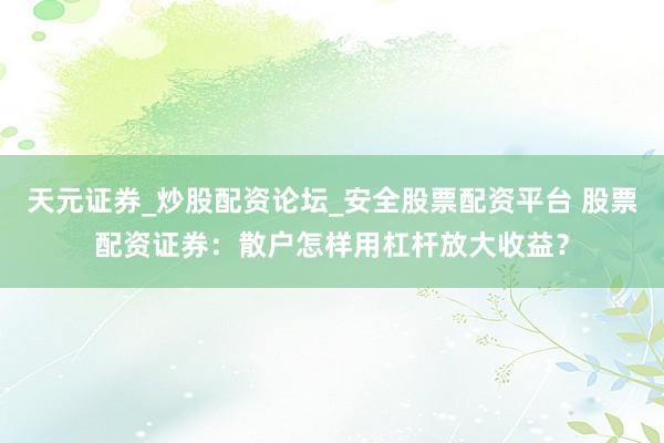 天元证券_炒股配资论坛_安全股票配资平台 股票配资证券:散户怎样用杠杆放大收益?