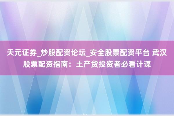 天元证券_炒股配资论坛_安全股票配资平台 武汉股票配资指南：土产货投资者必看计谋