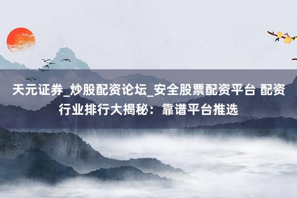 天元证券_炒股配资论坛_安全股票配资平台 配资行业排行大揭秘:靠谱平台推选