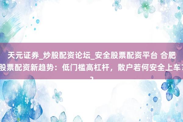 天元证券_炒股配资论坛_安全股票配资平台 合肥股票配资新趋势：低门槛高杠杆，散户若何安全上车？