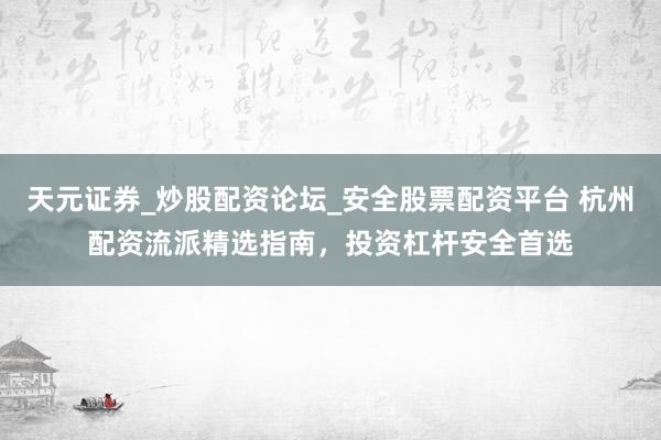天元证券_炒股配资论坛_安全股票配资平台 杭州配资流派精选指南，投资杠杆安全首选