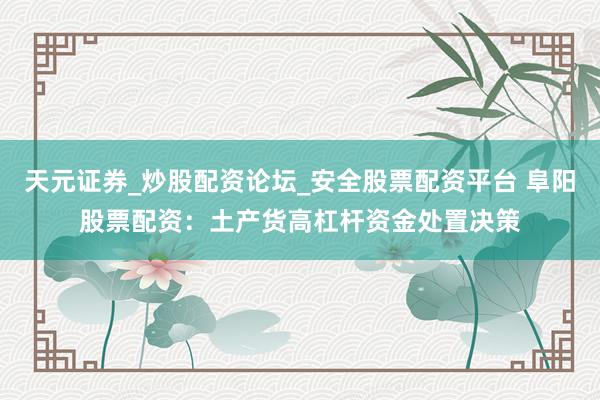 天元证券_炒股配资论坛_安全股票配资平台 阜阳股票配资：土产货高杠杆资金处置决策