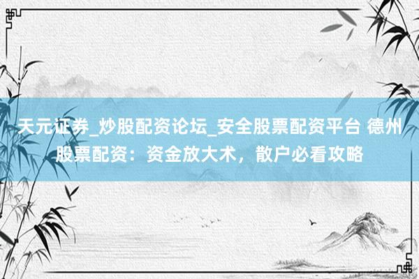 天元证券_炒股配资论坛_安全股票配资平台 德州股票配资：资金放大术，散户必看攻略