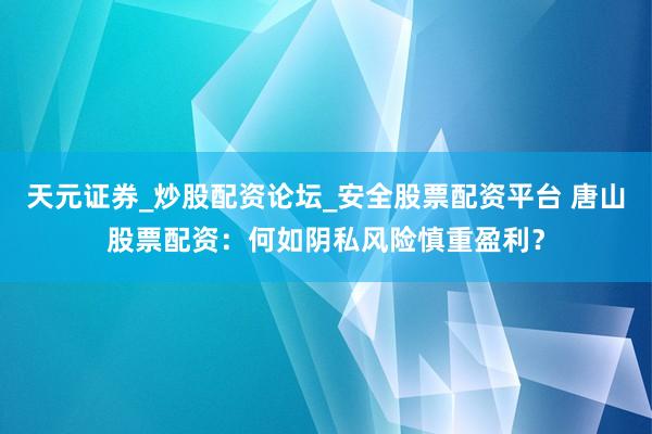 天元证券_炒股配资论坛_安全股票配资平台 唐山股票配资：何如阴私风险慎重盈利？