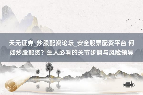 天元证券_炒股配资论坛_安全股票配资平台 何如炒股配资？生人必看的关节步调与风险领导